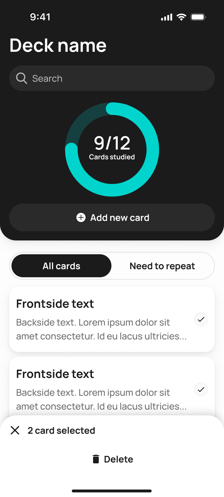 Flash Cards — масовий вибір карток