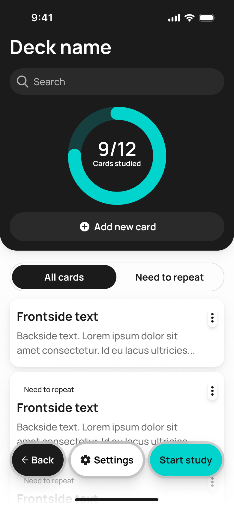 Flash Cards — деталі колоди з прогресом