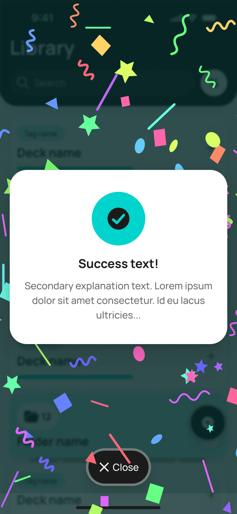 Flash Cards — модалка успіху з конфеті
