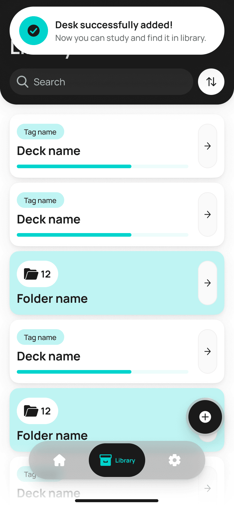 Flash Cards — тост про успішне додавання колоди
