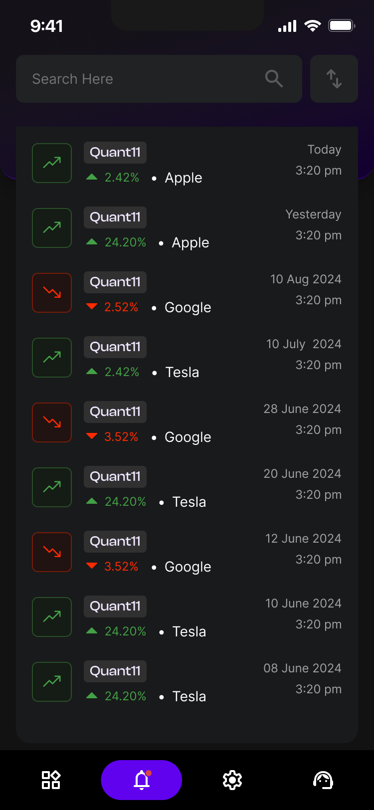 Quant — сповіщення, темна тема