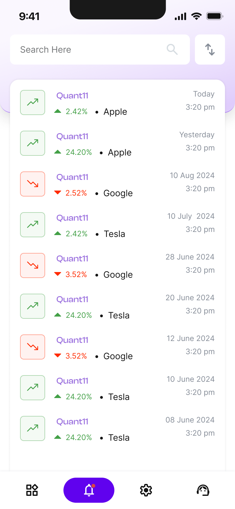 Quant — сповіщення, світла тема