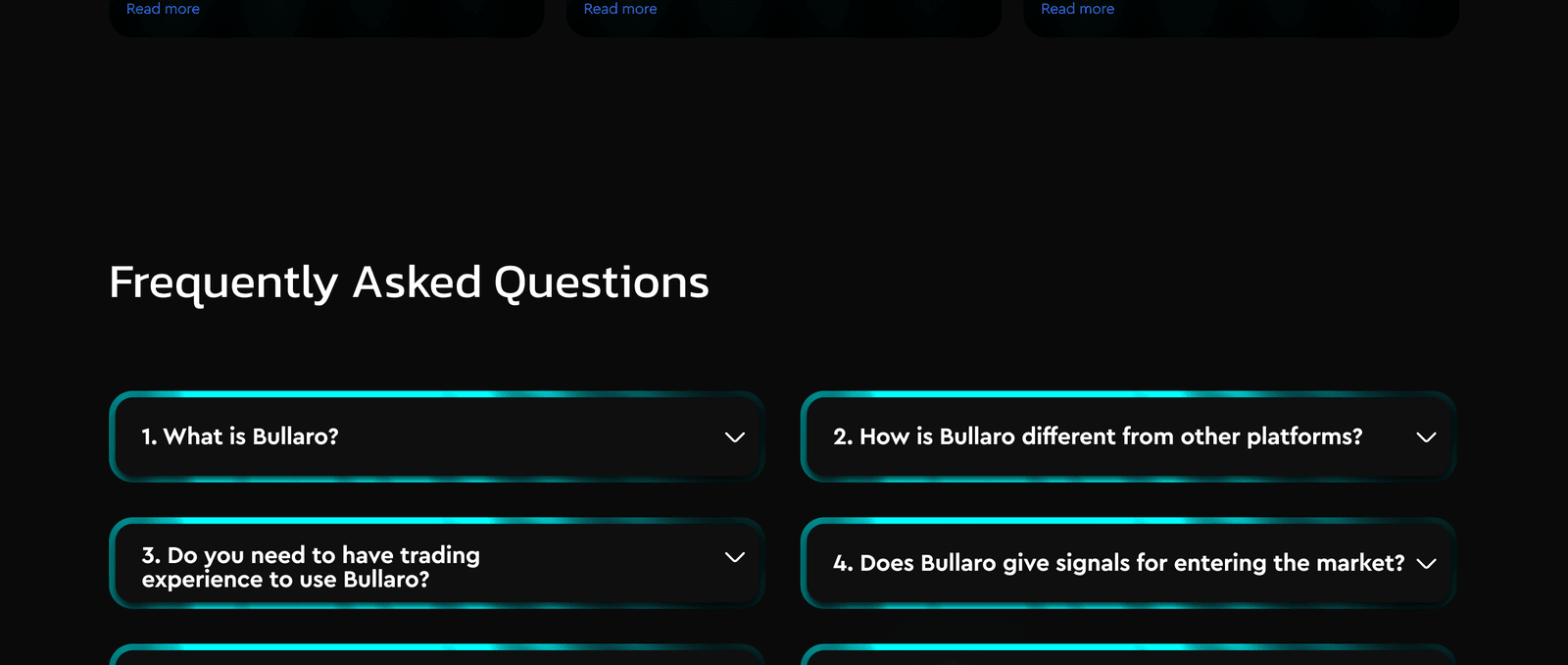 Лендінг Bullora — розділ FAQ