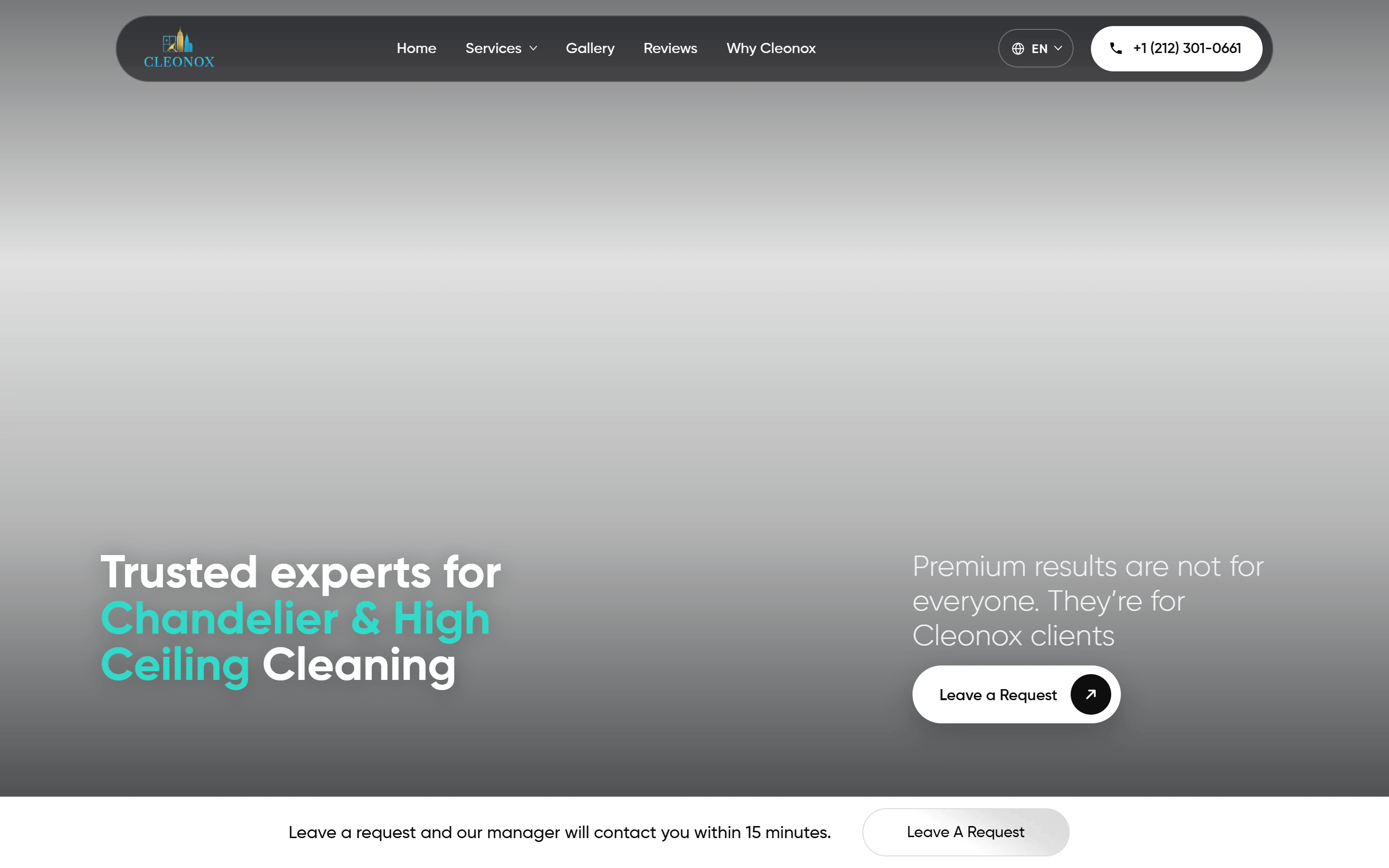 Cleonox — лендинг чищення люстр і високих стель