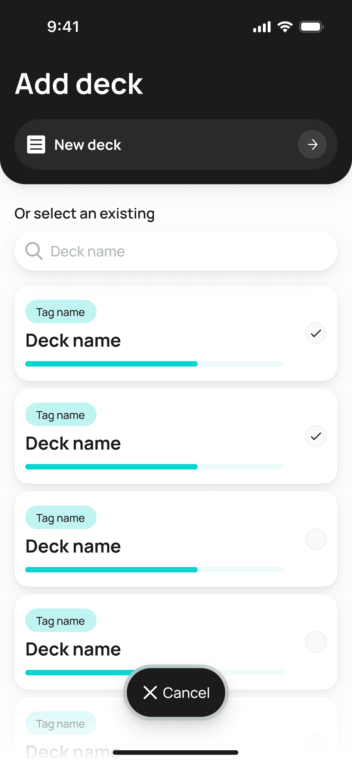 Flash Cards — вибір існуючих колод у папку