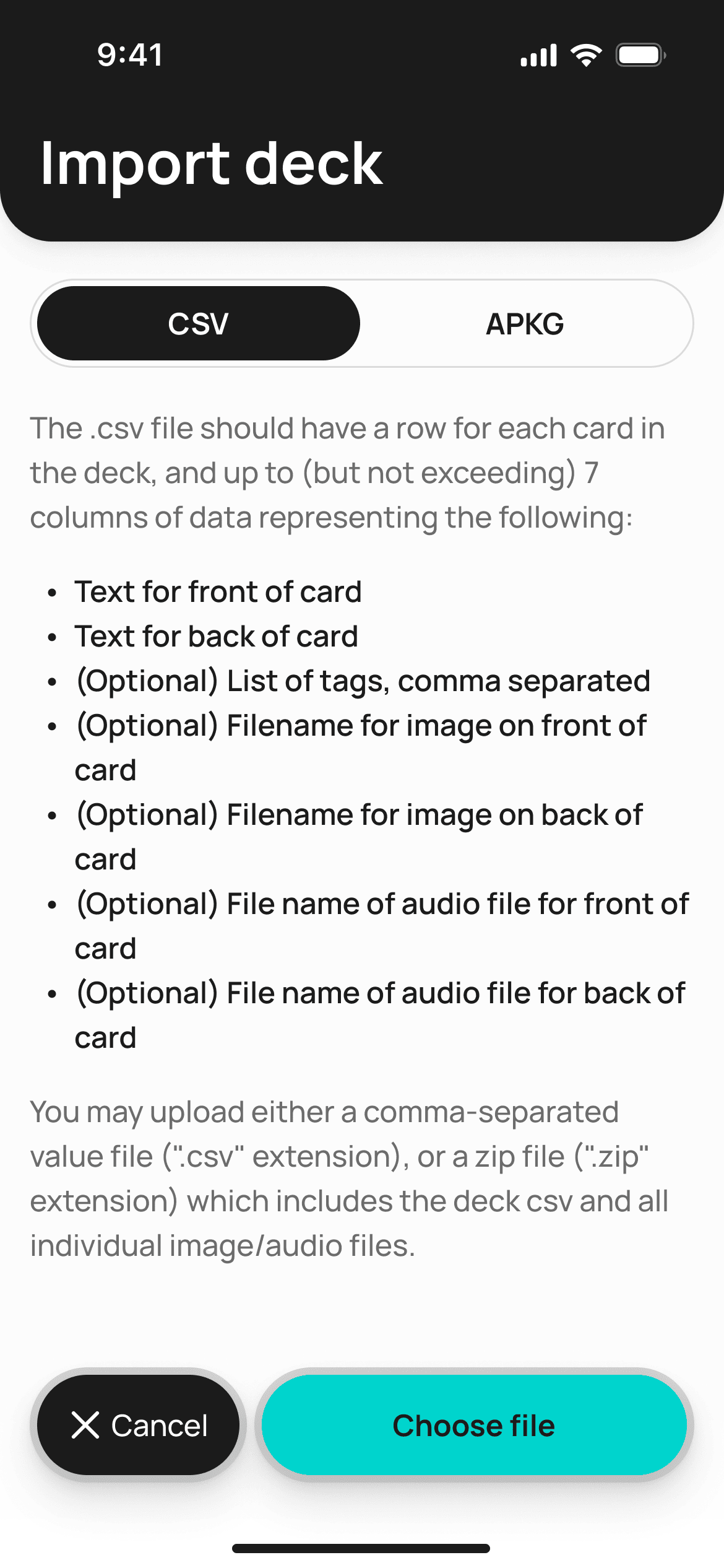Flash Cards — імпорт колоди CSV або APKG