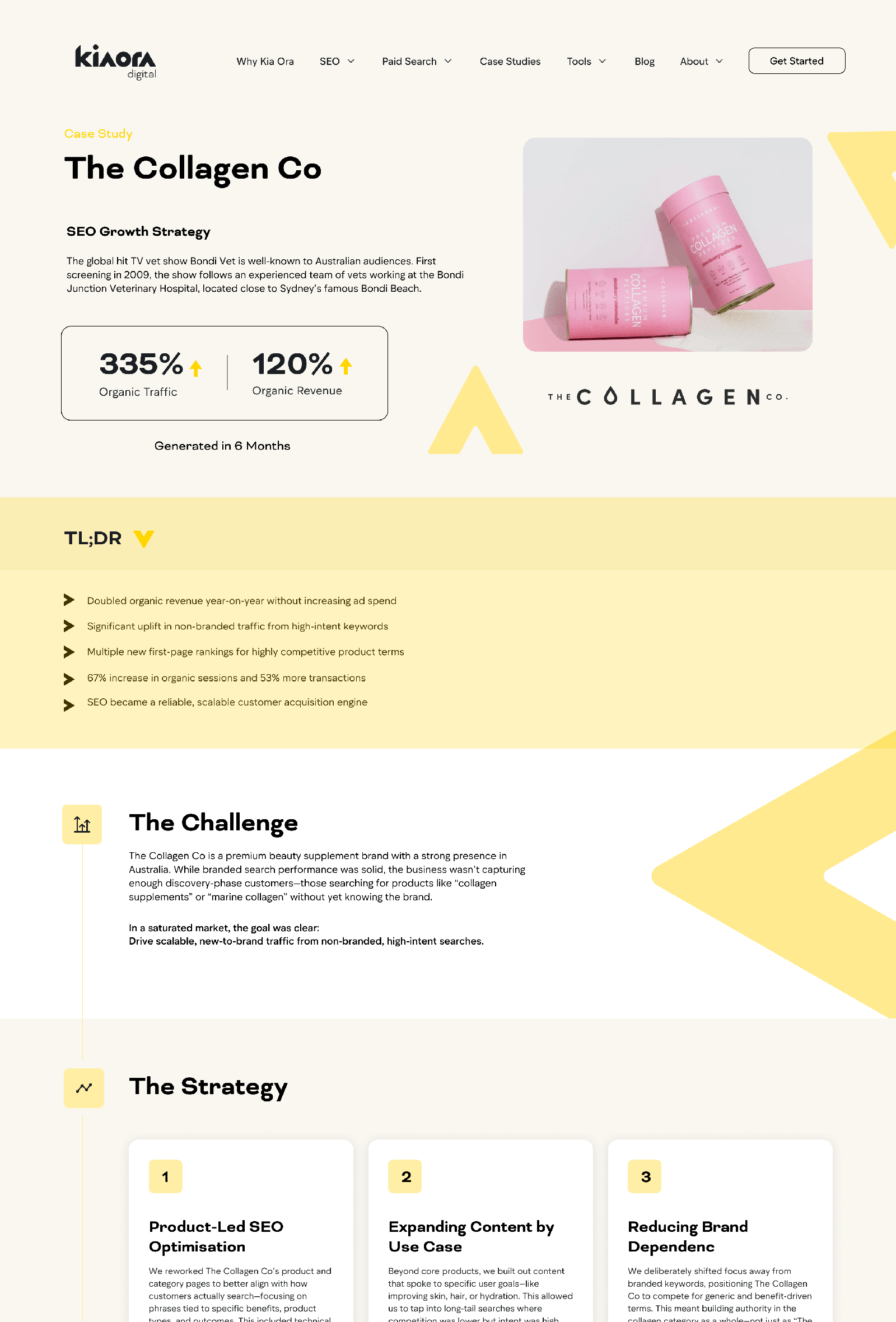 Kia Ora Digital — розгорнута сторінка кейсу The Collagen Co