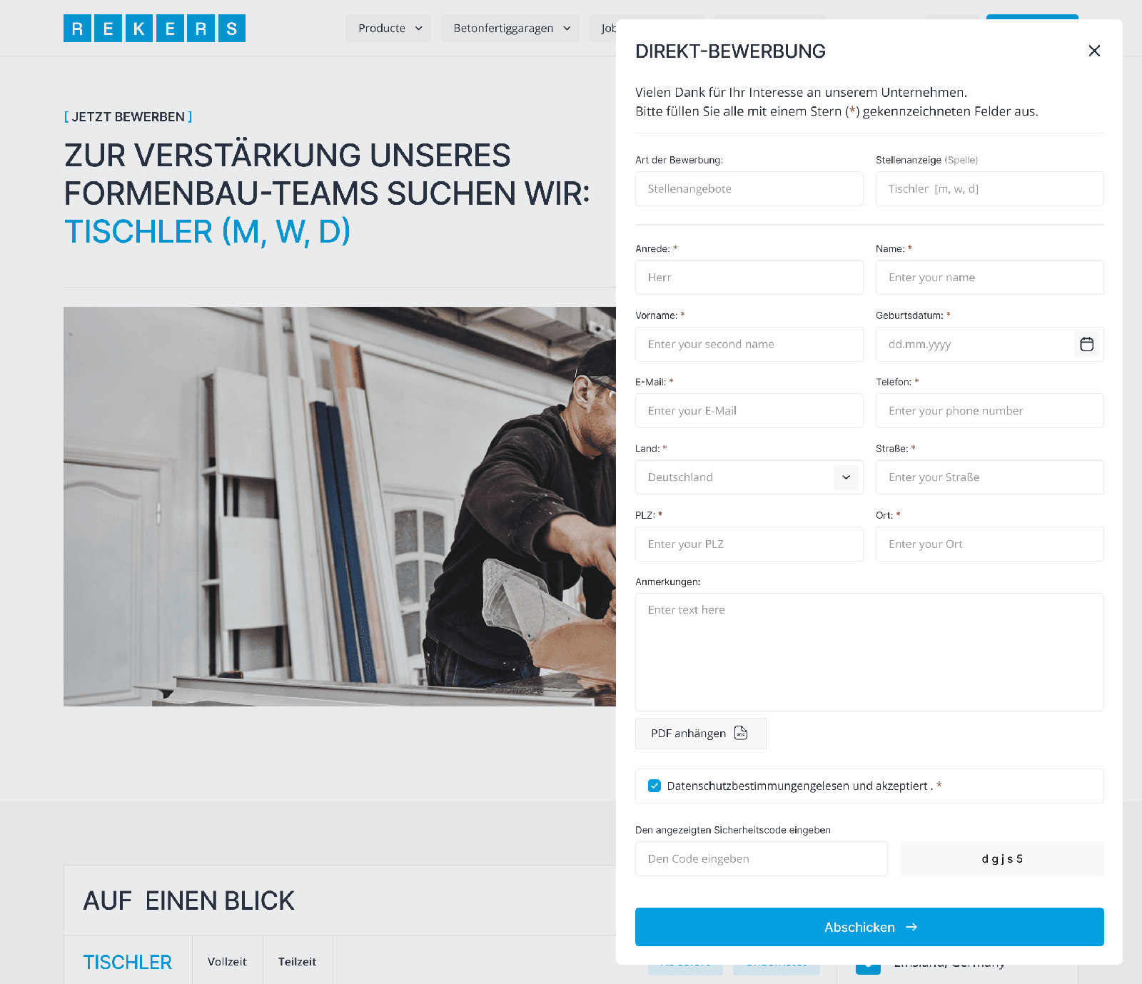 Rekers — шторка форми Direkt-Bewerbung